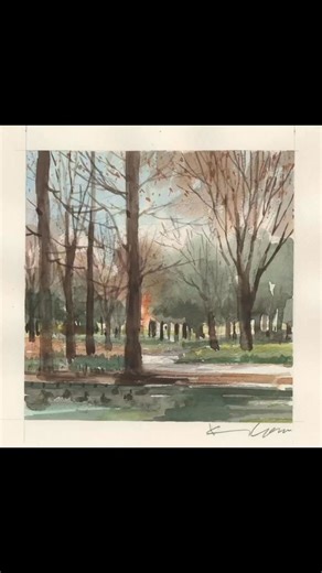 Kunio Yamada on Instagram: "冬の散歩道/ A Hazy Shade of Winter #kunioyamada #watercolor #山田久仁夫 #水彩画"