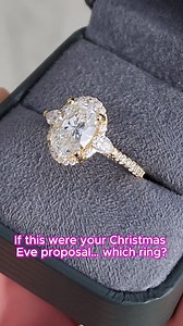 1.4K views · 14 reactions | If this were your Christmas Eve proposal… which ring? ✨ Two yellow gold halo ovals. 懶 One contemporary. 懶 One vintage-inspired. Which one are you choosing—#1 or #2? #ChristmasProposal #EngagementRing #OvalDiamond #YellowGoldRing #HaloRing #ProposalSeason #RingComparison | Ben Garelick Jewelers | Facebook