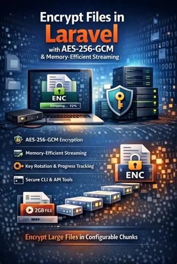 Muhammad Umer Shahzad on Instagram: "🔐 Encrypt Large Files in Laravel — Securely & Efficiently. Handling large files without blowing up PHP memory? This Laravel package uses AES-256-GCM authenticated encryption with memory-efficient streaming, so you can encrypt files of any size safely and smoothly. 1: Stream-based encryption 2: Integrity & tamper detection 3: Progress tracking & key rotation 4: Perfect for backups, SaaS data & sensitive files Build secure Laravel apps the right way. 🚀 #Larav