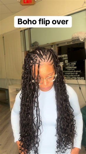 Our beautiful client💕 is serving with these boho flip-over Fulani braids 🔥😍 Medium size, hair provided by us! Don’t wait—come visit us in 📍Spring for a unique & excellent experience ✨ #FulaniBraids #BohoBraids #ProtectiveStyles #BraidsByUs #SpringTX @Simone Biles