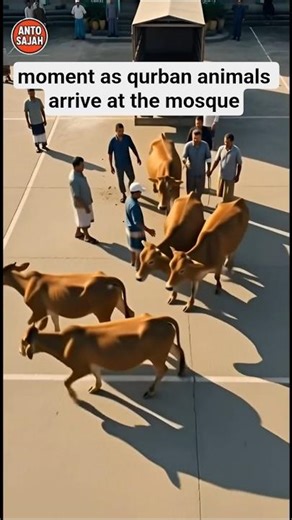 the moment when the sacrificial animal arrives at the mosque #shorts #cow #qurban