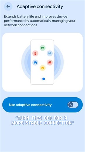 This hidden setting can affect internet stability. Turn off Adaptive connectivity for a smoother connection. #AndroidReels #PixelPhone #MobileInternet #TechReels #PhoneTips | Smart Mobile Tips