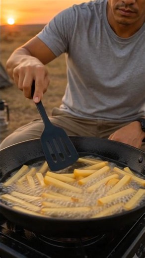 Cooking Crispy French Fries on a Camping Stove 🍟🔥