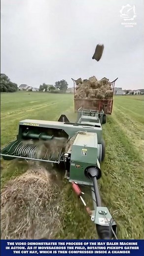 Efficient machine baling cut hay across the field for storage