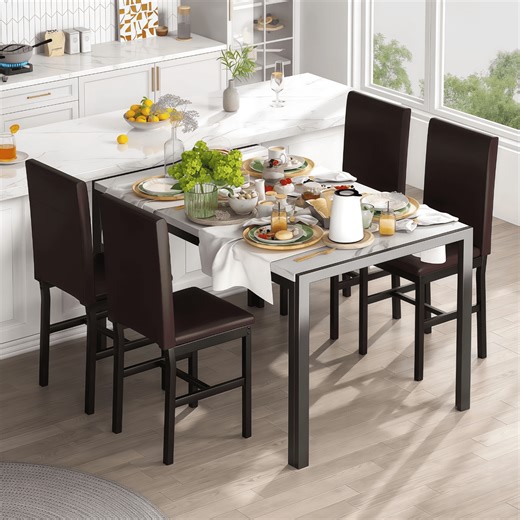 LTTROMAT 5 Piece Dining Table Set for 4, White Faux Marble Dining Room Table and Chairs, Small Kitchen Table Set for Apartment, Dining Room