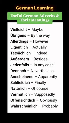 Useful German Adverbs & Their Meanings #deutschlernen🇩🇪 #studygerman #learngerman #germanlanguage #germanonline #studygram | Yourgermansir