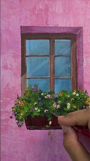 Painting a Window with Beautiful Flowers / Easy Acrylic Painting tutorial for beginners