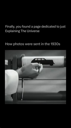 Explaining The Universe on Instagram: "@ExplainingTheUniverse teaches you something NEW everyday day 🧠💫 In the 1930s, photos were sent using a technology called wirephoto or telephoto transmission. This system allowed newspapers and news agencies to send photographs over telephone or telegraph lines. To do this, a special machine would scan the original photo line by line using light-sensitive cells that converted the brightness of each part of the image into electrical signals. These signals 