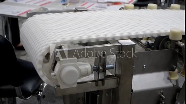 Modular belt rotary conveyor. Continuous movement system. Transportation of materials or products. Conveyors for moving objects. Production manufacture. Moving industrial belt. Connected plastic links