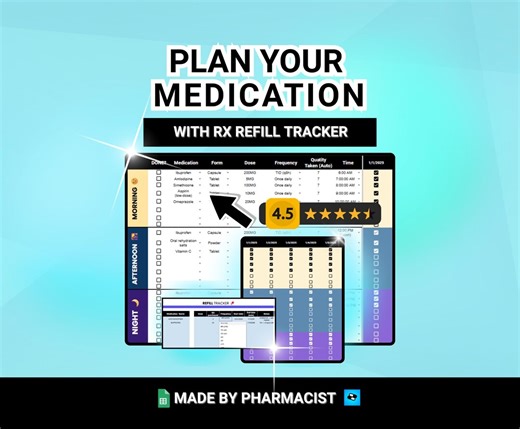 Monthly Medication Tracker | Googlesheet 30days | Patient Journal Log With Refill Tracker | Template - Etsy