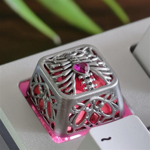 Skeleton Heart Artisan Keycap, Metal, Translucent, Faux Gemstone, Mechanical Keyboard - Etsy