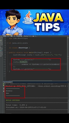 Java Tip #12 | Recorre listas con forEach() y lambda #Java #Developer #Shorts #Coding #javatips