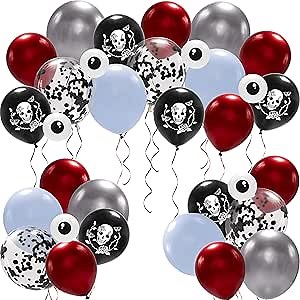 Cheerland Halloween Skull Balloons Gothic Birthday Decorations Skull Rose Decor Skeleton Party Decoration Goth Party Balloon Sugar Skull Spooky Bridal Shower Maroon Blood Balloons Photo Backdrop 34pcs