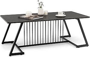 Giantex Modern Coffee Table, 48" x 24" Rectangular Coffee Table with Marble Spacious Tabletop & Adjustable Feet, Large Tea Table for Living Room Office Reception Room (Black)
