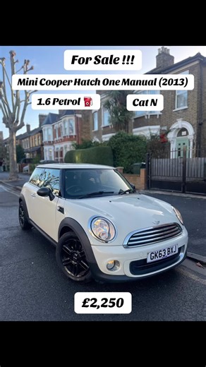 Mini Cooper Hatch One Manual (2013) For Sale !!! 2 Previous Owners! Mileage is 78,000 The Vehicle Comes With: Heated Front Screen, Remote Central Locking, Electric Windows, CD Player, AUX connection, Climate Control, Height Adjustable Driver Seat. Cat N £2,250 ONO DM for more info or call on 07448391940 #carsforsale #cheapcarsuk #tmpmotors