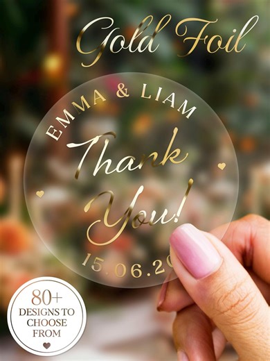 Gold Foil Wedding Stickers Personalized Round Labels, Custom Names Date Seals for Favors, Envelopes, Guest Gifts Welcome Bags
