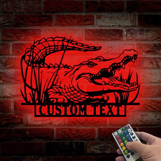 Alligator LED Metal Sign, Custom Gator Man Cave Wall Decor - Etsy