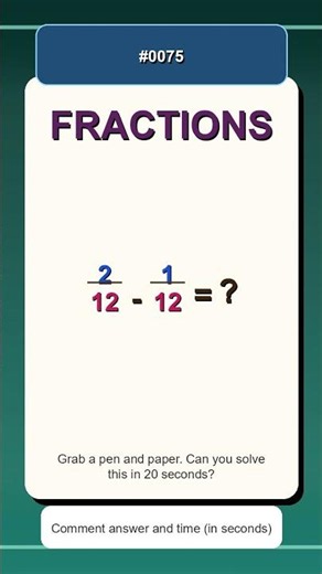 2/12 - 1/12 = ? | Quick Fractions Practice | Subtracting Fractions