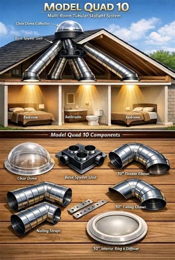 🌞🏠 One Roof. Four Rooms. Pure Sunlight! This smart skylight system captures sunlight from a single rooftop dome and splits it into four different rooms at once using reflective tubes — lighting up bedrooms, bathrooms, and hallways with free, natural daylight all day long. No wires. No electricity. Just clean solar lighting straight from the sky ☀️✨ Perfect for dark rooms, tiny homes, and eco-friendly houses! Would you install this in your home? 👇🔥 #SmartHome #SolarLighting #EcoLiving #HomeIn