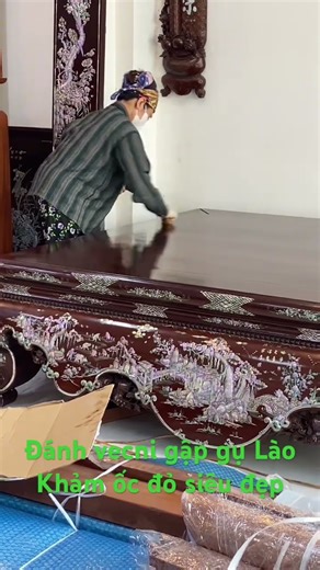 Đánh vecni gập gui Lào khảm ốc đỏ siêu đẹp