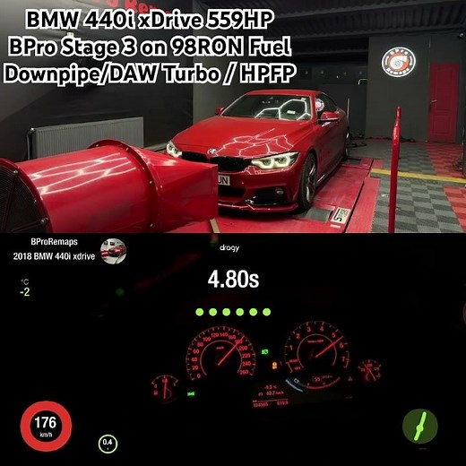 BMW F32 440i xDrive BPro Stage 3 - 559HP - 98RON Pump Fuel - 100-200kmh : 6.9sec