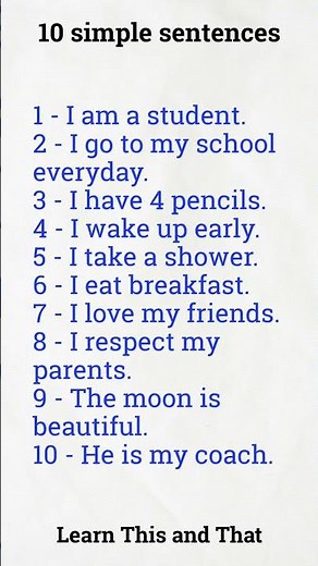 10 Simple English Sentences | 10 Simple Sentences for Reading Practice | Simple Sentences