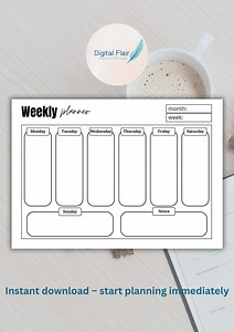 Printable Weekly Planner A4 Landscape PDF   PNG | Minimalist Black & White Undated Weekly Schedule Template - Etsy UK