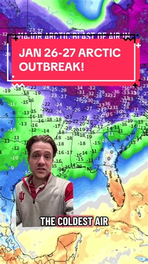 Notable Arctic air arrives as we go through Late January! Coldest air of the season likely. #cold #polarvortex #WeatherTok #fyp #greenscreen
