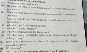 Questions about Anne Frank (a) Where was Anne Frank from? (b)... | Filo