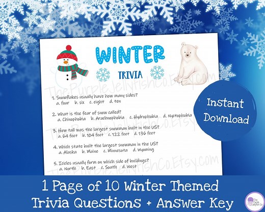 Winter Trivia Game, Printable Winter Games for Kids & Adults, Holiday Trivia Questions, Classroom Activity, Christmas Trivia Quiz   Answers - Etsy