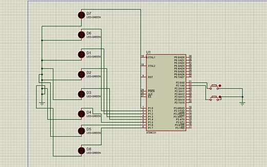 Proteus仿真实现通过按钮改变LED流水灯的样式和闪烁频率