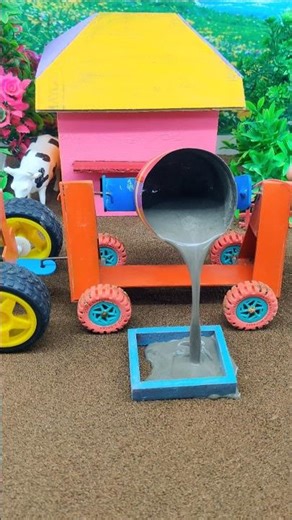 🏗️Mini tractor create a cement pillar step by step 🚜DIY construction machine #shorts