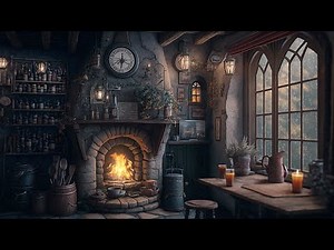 Cozy Wizard Cottage Ambience | 8 Hours of Rain Sounds & Crackling Fireplace | Sleep ASMR