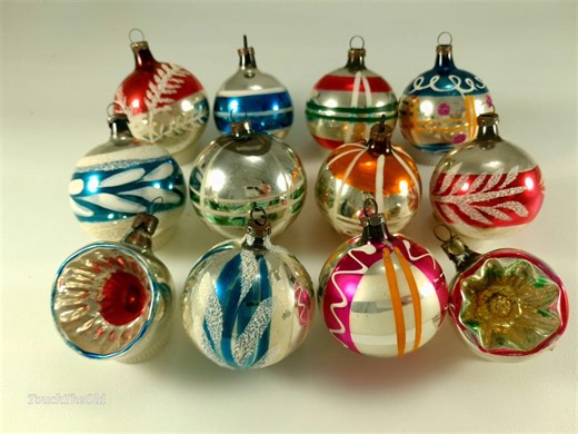 Vintage German Christmas Ornaments, Set of 12 Shiny Glass Baubles in Box, Mid Century Style Xmas Decorations, Retro Holiday Decor - Etsy