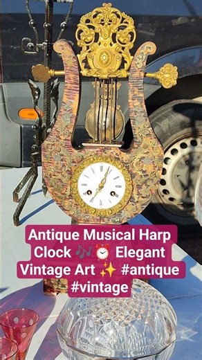 Antique Musical Harp Clock 🎶⏰ Elegant Vintage Art ✨ #antique #vintage #like