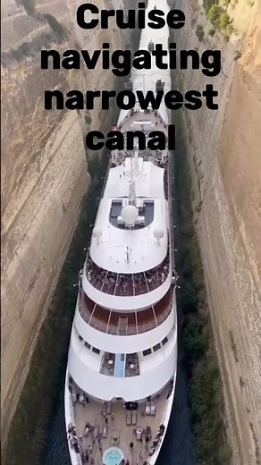 Cruise ship passes through the world's narrowest canal, Corinth Canal in Greece.| cruise ship #short