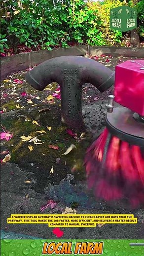 A worker uses an automatic sweeping machine to clean leaves and moss from the pathway #modernfarming