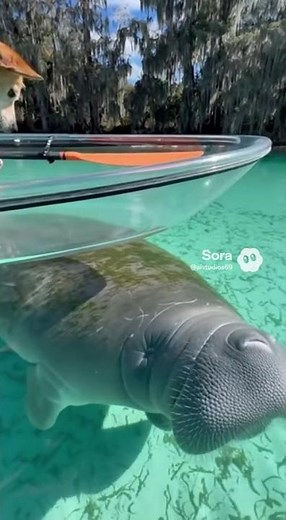 🛶 Curiosity Close-Up: Manatee Sensory Exploration of a Clear Vessel 🌿👃