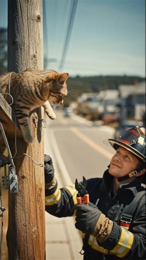 A Cat Was Trapped on an Electric Pole… Then This Happened ❤️ #shortvideo #shorts #ytshorts