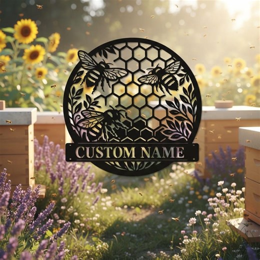 Personalized Bee Metal Sign, Custom Name Honeycomb Wall Decor, Beekeeper Garden Outdoor Decoration - Etsy