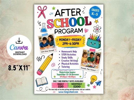 Editable After School Program Flyer | After School Template | Student Programs | PTA Flyer - Etsy