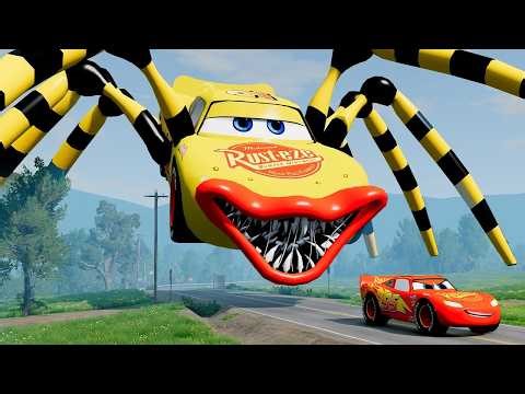 Epic escape from Lightning McQueen Eater, Mater Spider Eater, Burger Eater | BeamNG.Drive
