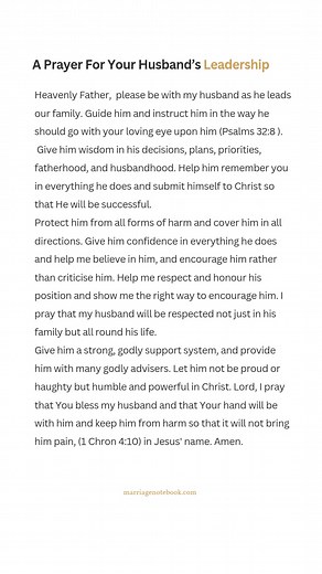 ✨️ Men need to submit to Christ for them to be able to lead their families. They need to rely on God and not their own understanding. ✨️Pray that God gives your husband the courage and wisdom to lead the family. Pray that he puts his trust in the Lord so that he doesn’t become discouraged. ✨ ️Get our 21-Day Guided Prayer Journal to pray for your husband: 📒 Paperback now available on Amazon 🔗 link in comment #thepowerofprayer #worshipcouple #marriageprayer | Marriage NoteBook