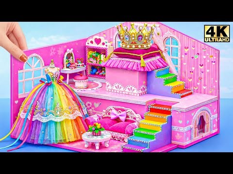 DIY Rainbow Princess Miniature Dollhouse from Cardboard 🌈✨ | Step-by-Step Build Cute Pink Mini
