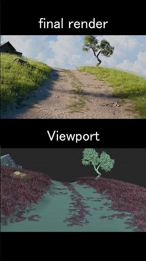 Viewport vs Final Render raw scene to cinematic dreamy village in Blender #blender3d #3danimation