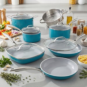 Gotham Steel 12 Piece Pots and Pans Nonstick Set Ceramic Cookware Kitchen Set, With Frying Skillet, Saucepan, Aqua Blue - Walmart.com