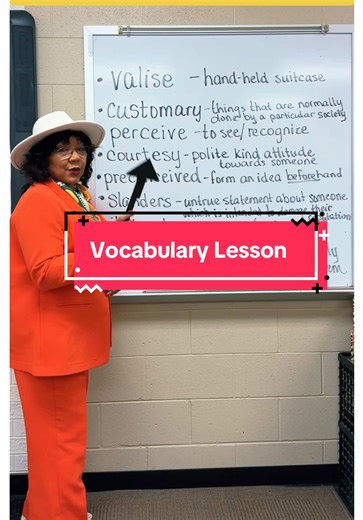 Students will define, interpret, and apply vocabulary words in context while connecting language to real-world communication and behavior. Customary and courtesy show how people act. Strong vocabulary leads to strong communication, better thinking, and wiser choices. Perceive and preconceived show how people think. Slander and chauvinistic show how language can harm or divide. Illiterate reminds us why education and literacy matter. Valise reminds students vocabulary also includes practical, eve