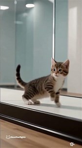 Tiny Kitten vs. Lion in the Mirror! 🦁😼