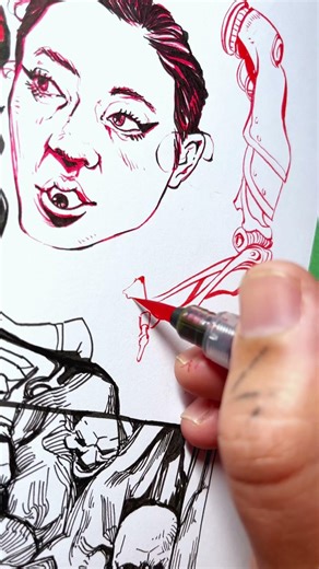 This is how I draw a bionic arm with red pentel brush 🦾🔴🖌️ #art #brush #ink #timelapse #ai