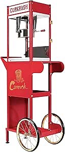 Cornrush Popcorn Popper Machine 8 OZ Vintage Professional Popcorn Maker Theater Style Movable Popcorn Cart with Nonstick Kettle and Serving Scoop for Home Use, Party, Movie Nights and Birthday Gift